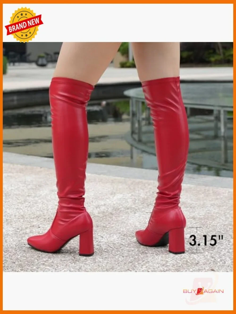 Thigh High Boots Pointy Toe High Heel Over The Knee Vegan PU Stretchy